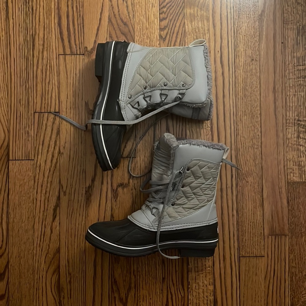 Snow boots, fuzzy on the inside.